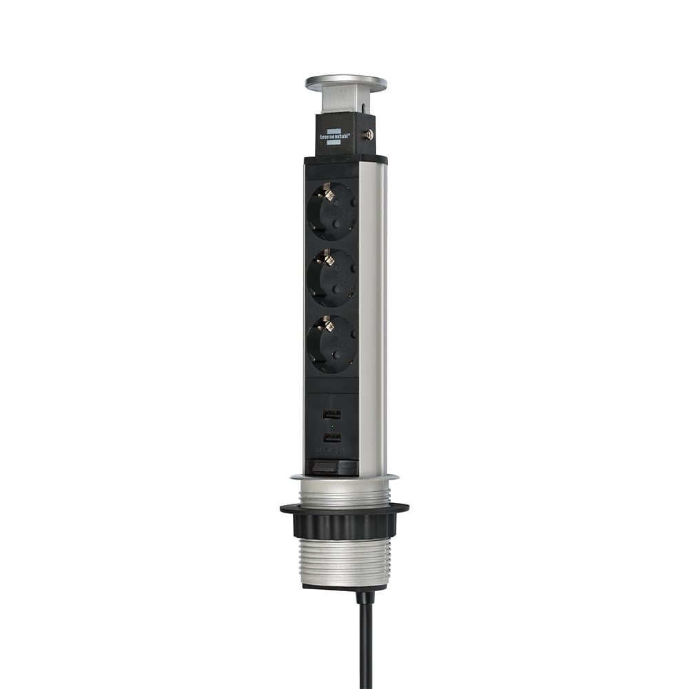Power strip for installation Brennenstuhl, 3 sockets, 2 x USB Type-A, black