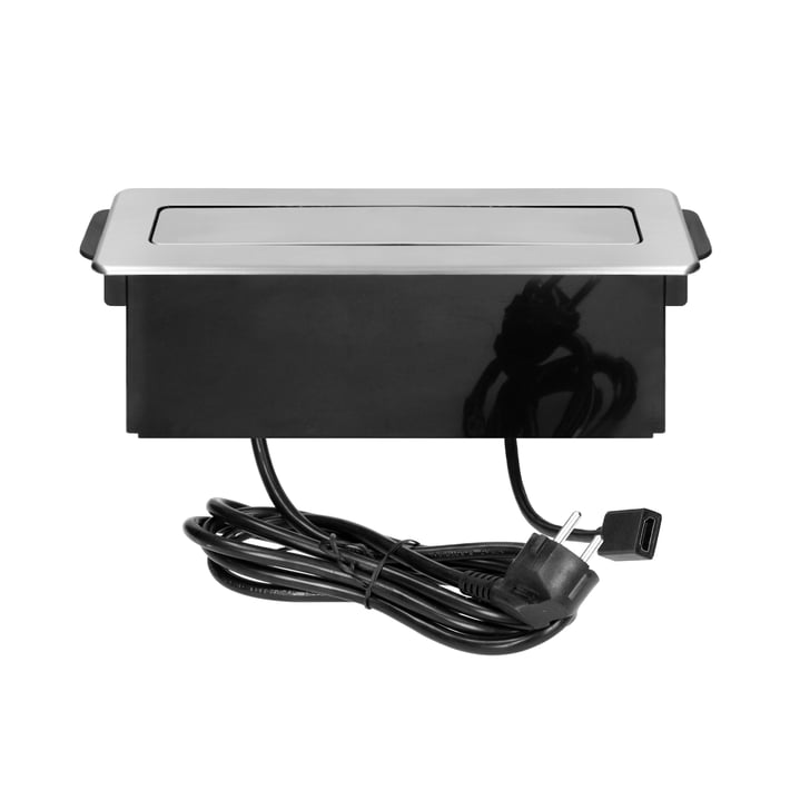 Мебелна кутия Orno, за вграждане, 2хP+E, USB Type-A+C, HDMI, черна