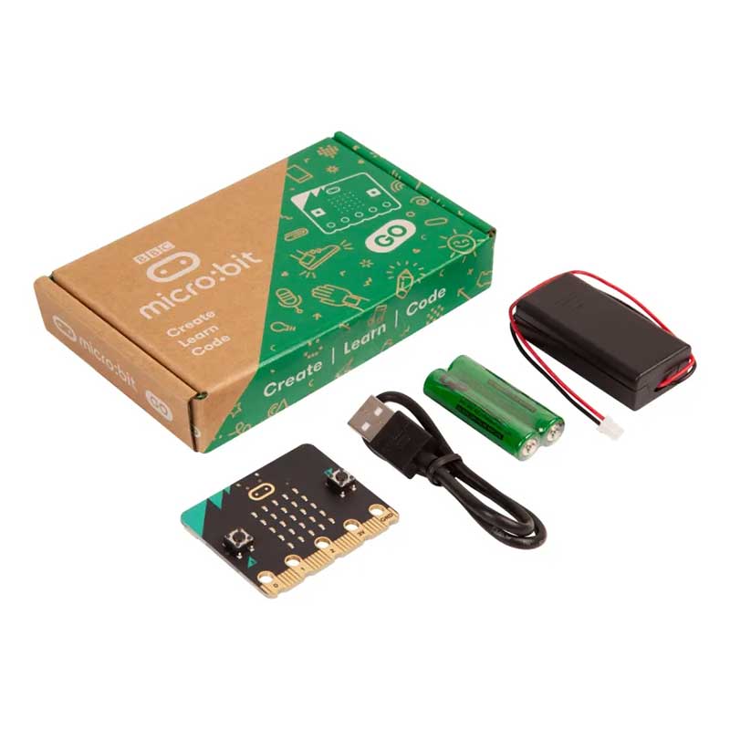 Board BBC Micro:bit V2, with batteries, cable USB Type-A, batteries AAA