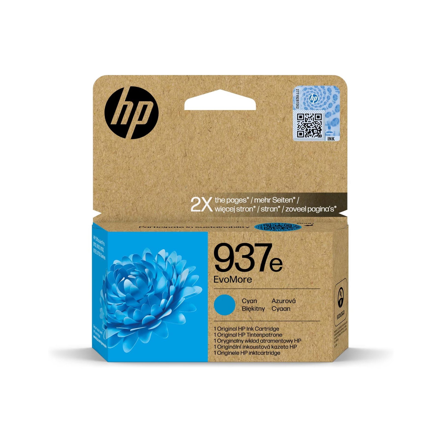 Original ink cartridge HP Evomore No937e, 4S6W6NE, 1650 pages at 5% coverage, Cyan