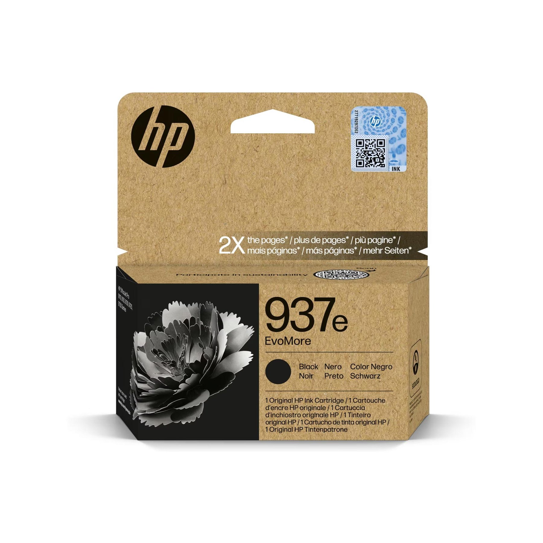 Original ink cartridge HP Evomore No937e, 4S6W9NE, 2500 pages at 5% coverage, Black