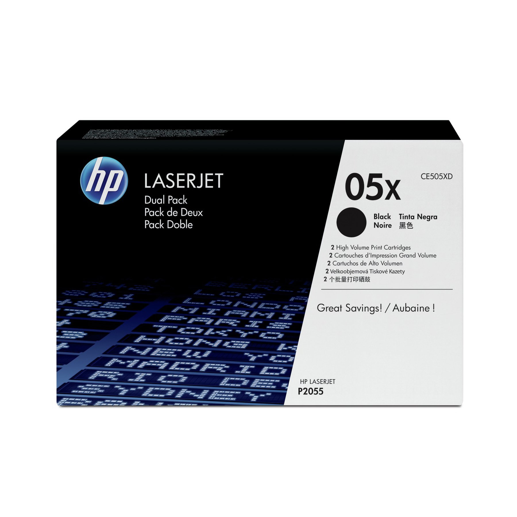 HP Toner CE505X, 6500 pages/5%, Black, 2 pcs