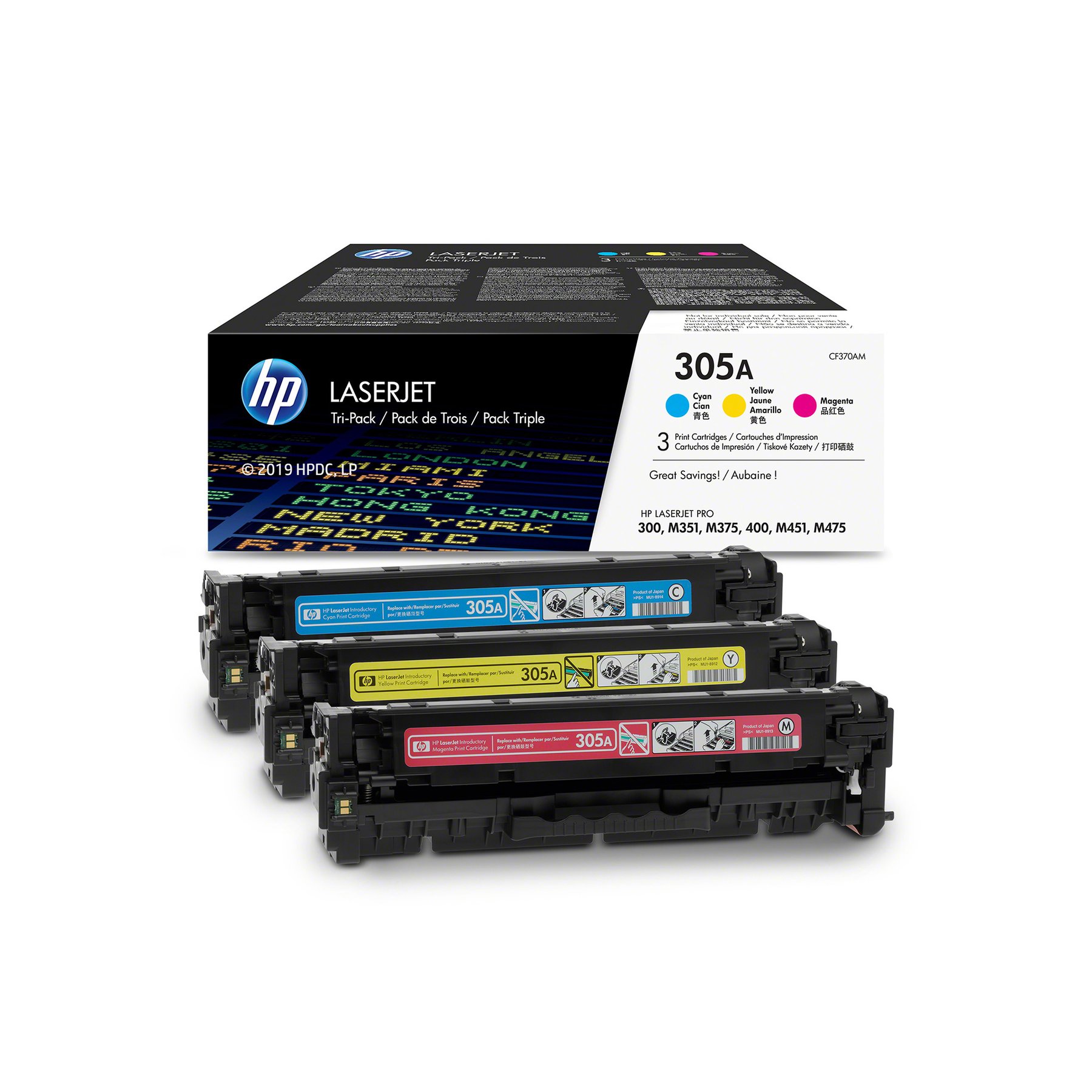 HP Toner CF370AM, 305A, Cyan, Magenta, Yellow, 3 pieces