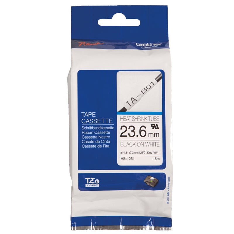 Brother Tape HSE251, heat-shrink, for black print on white tape