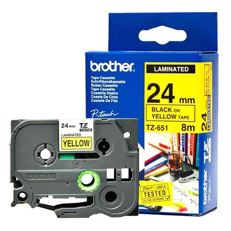 Brother Tape TZEFX651, Flexible ID, black on yellow tape, 24 mm