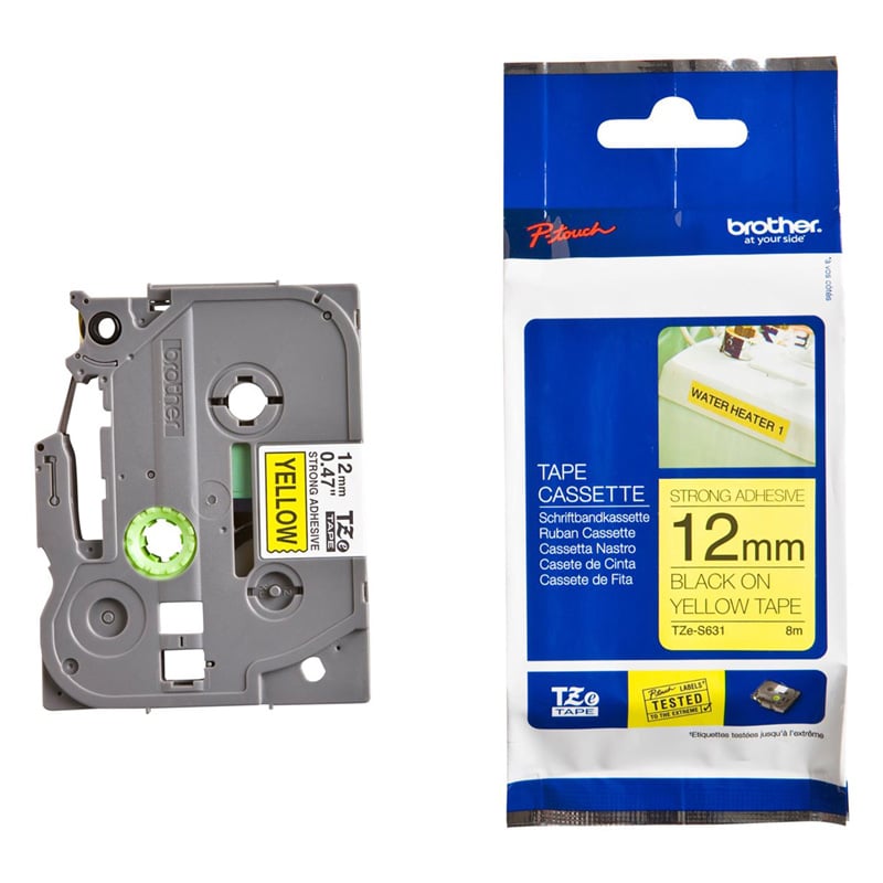 Brother Tape TZES631, for black print on yellow tape, 12 mm