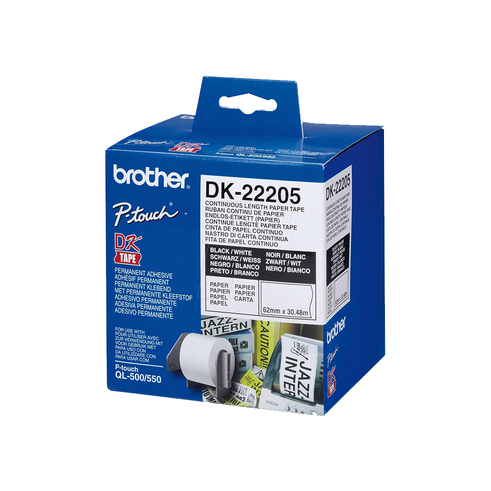 Brother Continuous paper roll DK22205, 62 mm x 30.48 m, white