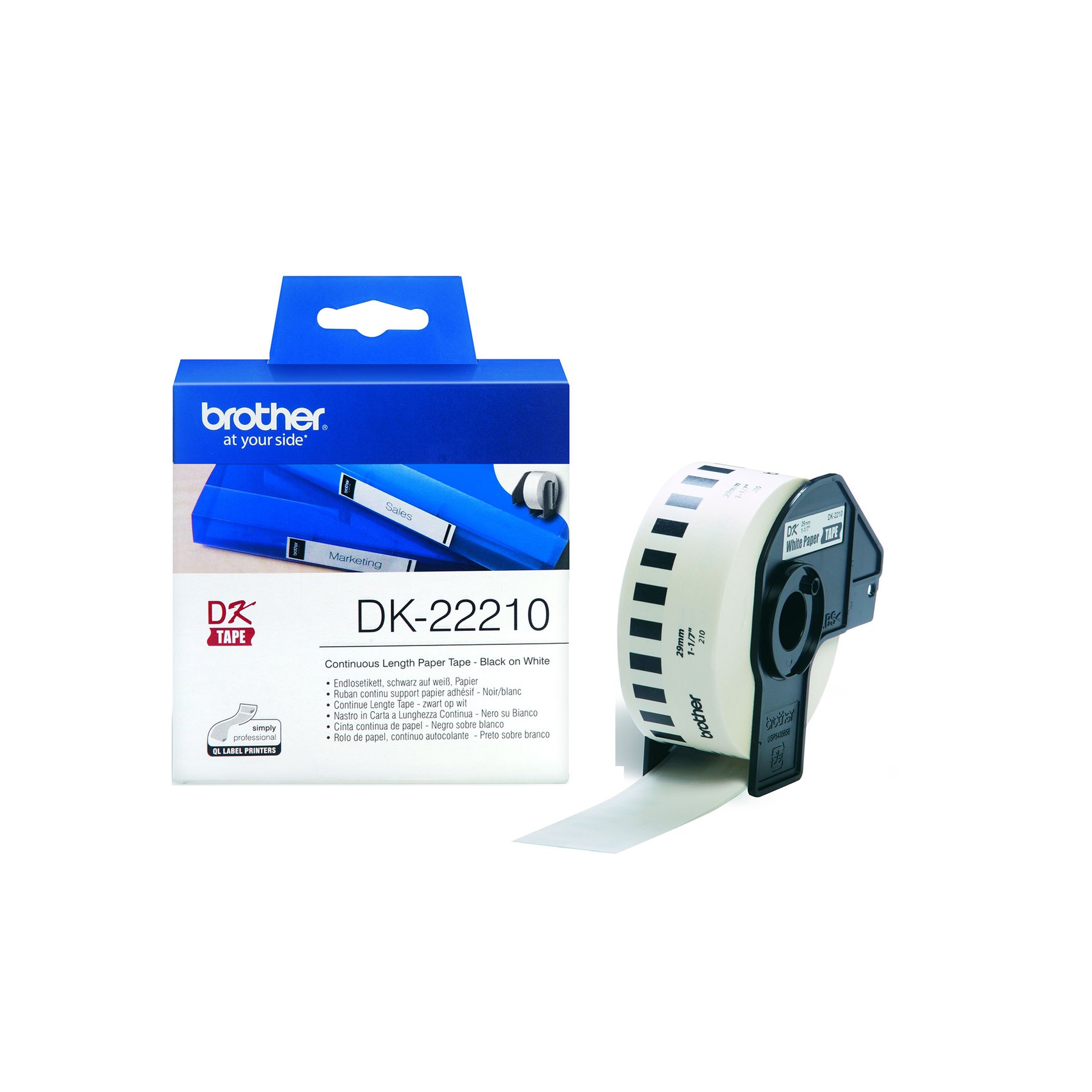 Brother Continuous paper tape DK22210, 29 mm ? 30.48 m, white