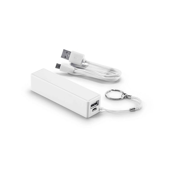 Hi!dea Power bank, 2 000 mAh, USB port, keyring, white