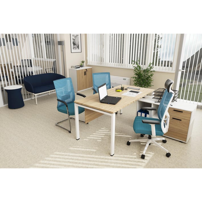 Ергономичен стол RFG Snow HB, дамаска и меш, Multi-function механизъм, до 120 kg, светлосиня седалка, светлосиня облегалка