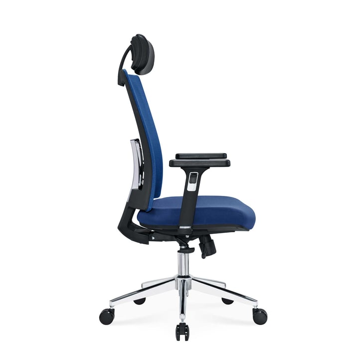 Ергономичен стол RFG Luxe Chrome HB, дамаска и меш, Multi-function механизъм, до 120 kg, син