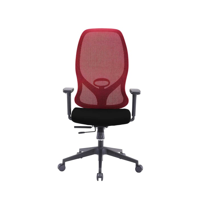 Ергономичен стол RFG STAR HB, дамаска и меш, Synchronous механизъм, до 150 kg, черна седалка, червена облегалка
