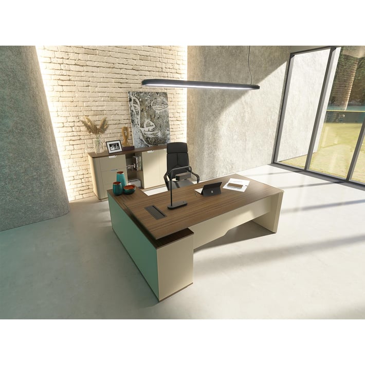 Ергономичен стол RFG STAR HB, дамаска и меш, Synchronous механизъм, до 150 kg, черна седалка, синя облегалка