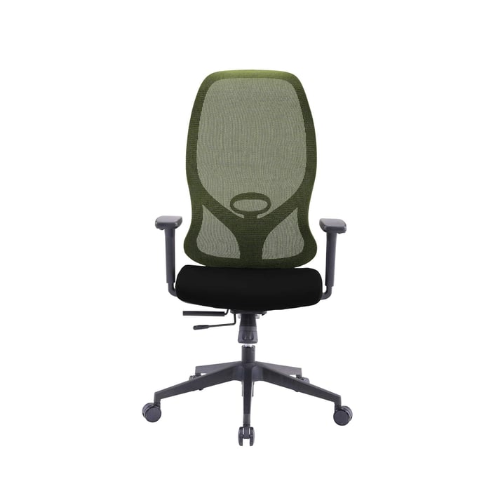 Ергономичен стол RFG STAR HB, дамаска и меш, Synchronous механизъм, до 150 kg, черна седалка, зелена облегалка