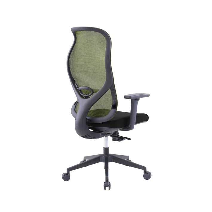 Ергономичен стол RFG STAR HB, дамаска и меш, Synchronous механизъм, до 150 kg, черна седалка, зелена облегалка