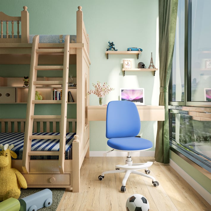 Детски стол RFG Candy Foot White, дамаска, синя седалка, синя облегалка