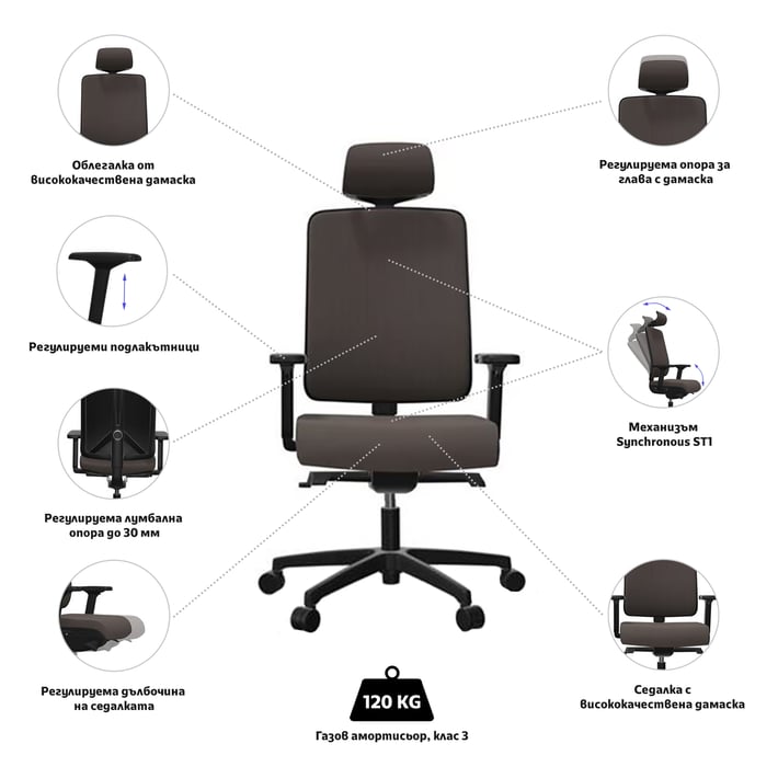 Rim Ергономичен стол Flexi Tech FX 1124, сив, сглобена мостра