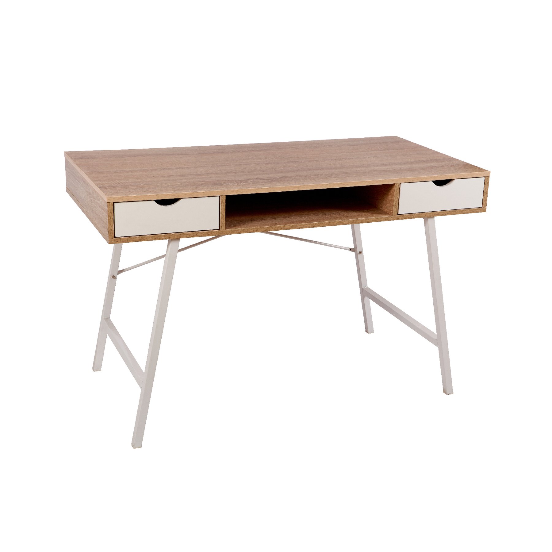 RFG Work Desk Shape A, 120 x 48 x 76 cm, melamine oak, white metal