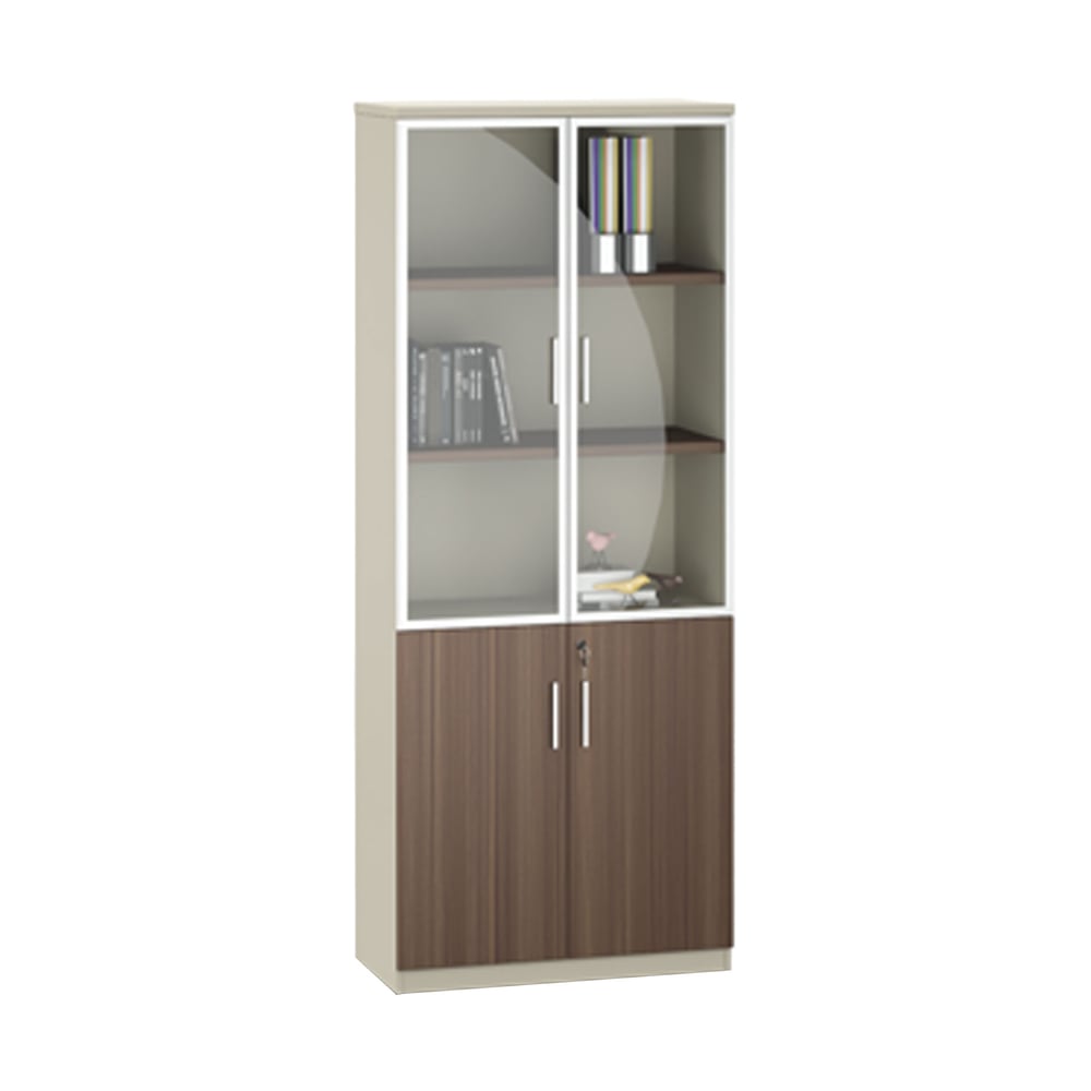 Cabinet RFG Lisabon, with glass doors, 800 x 400 x 2000 mm, chipboard, oak and gray
