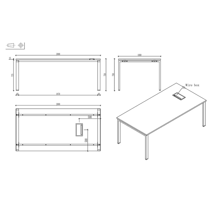 Заседателна маса RFG Monaco, 2000 х 1000 х 750 mm, правоъгълен плот, ПДЧ 25 mm, метална основа, бяла