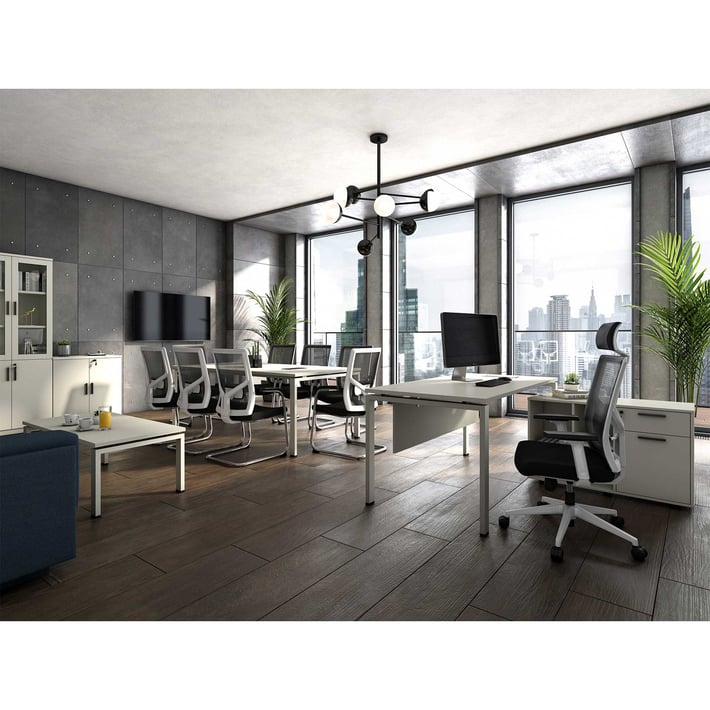 Заседателна маса RFG Monaco, 2000 х 1000 х 750 mm, правоъгълен плот, ПДЧ 25 mm, метална основа, бяла