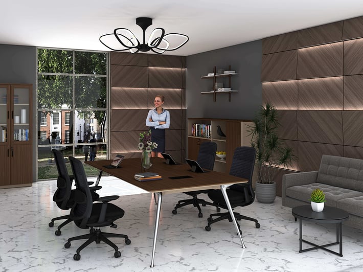 Заседателна маса RFG Paris, 2400 х 1200 х 750 mm, правоъгълен плот, ПДЧ 25 mm, орех и светлосиво