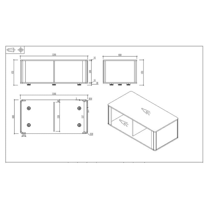 Ниска маса RFG Parma, 1200 х 600 х 450 mm, правоъгълен плот, ПДЧ 25 mm, орех и тъмносиво