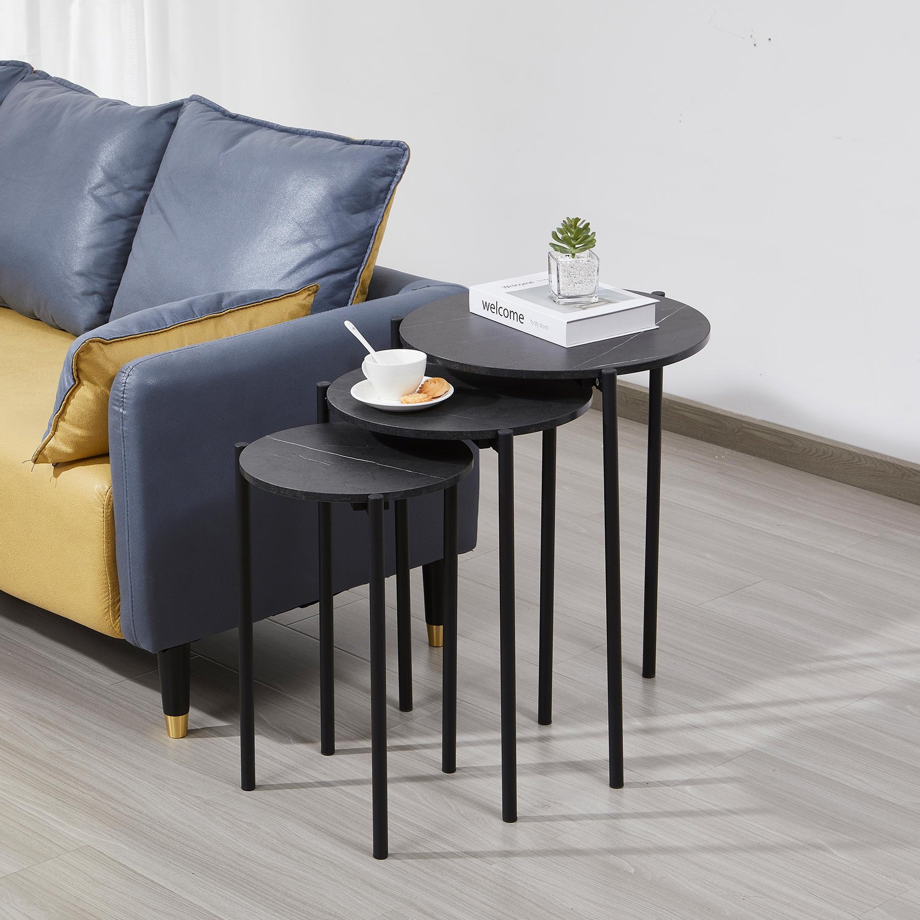 Low table RFG Laura, oval top, chipboard, black metal legs, set of 3