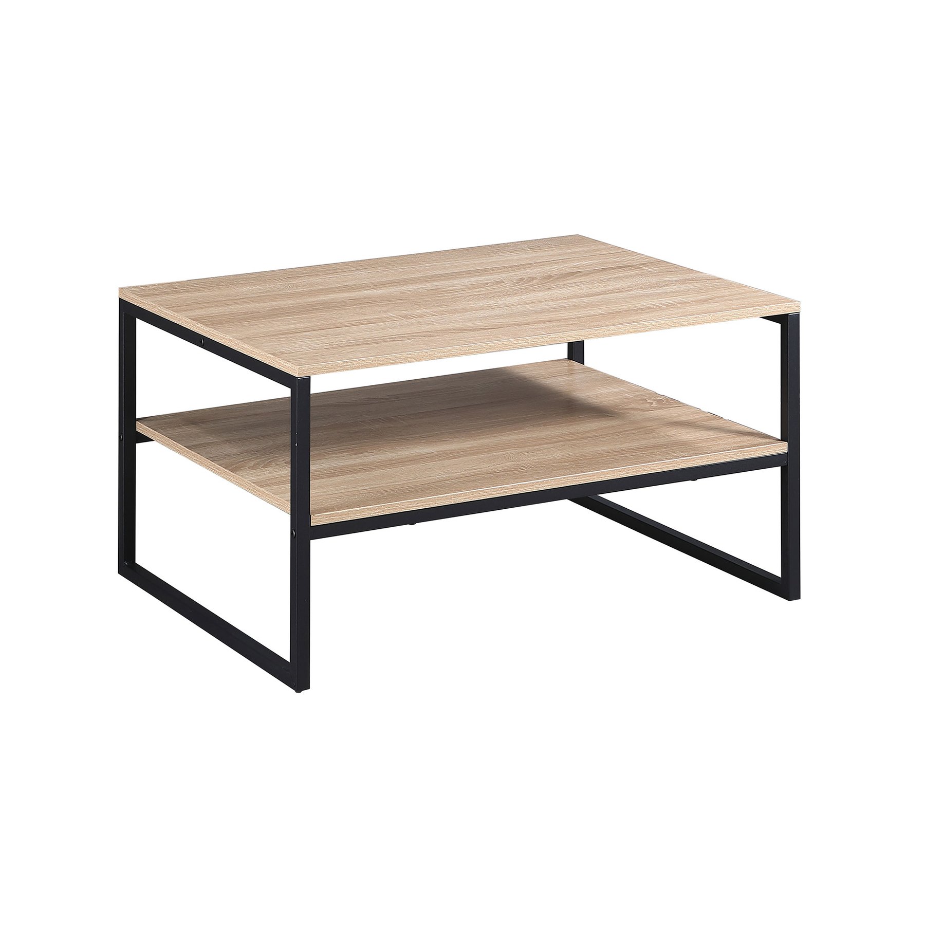 RFG Club coffee table, 800 x 600 x 450 mm, rectangular top, 15 mm particleboard, sonoma oak, black metal legs