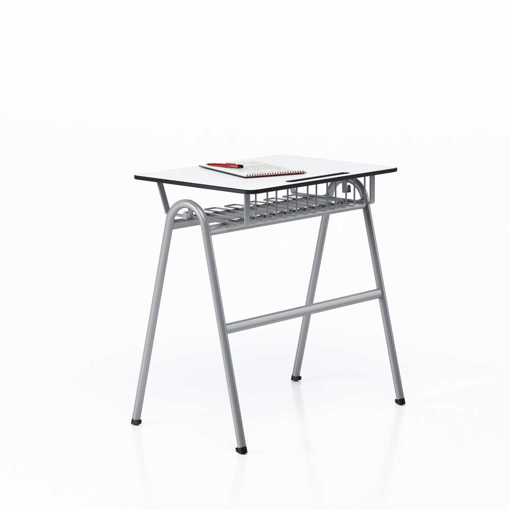 Student table RFG Letme, single, 700 x 500 x 750 mm, HPL, white top, gray metal