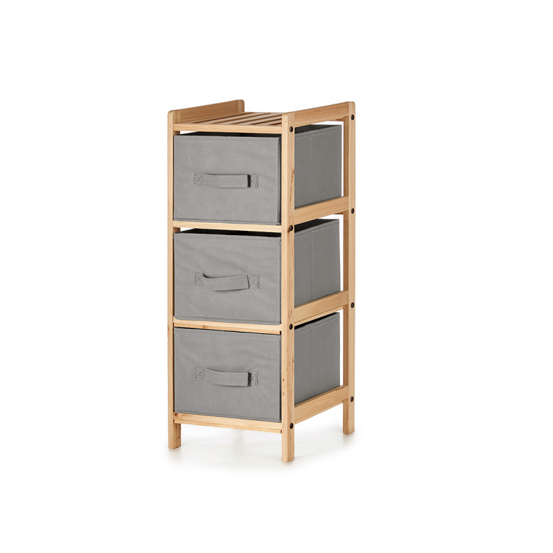 Shelving unit Kipit, with 3 grey drawers, bamboo, 28.5 x 26 x 70 cm