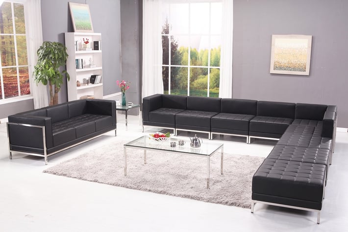 Диван RFG Neo, двуместен, екокожа, метална основа, 1450 х 720 х 700 mm, черен