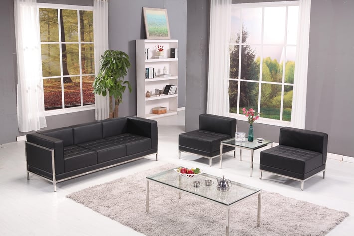 Диван RFG Neo, двуместен, екокожа, метална основа, 1450 х 720 х 700 mm, черен