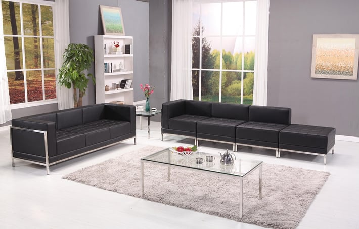 Диван RFG Neo, двуместен, екокожа, метална основа, 1450 х 720 х 700 mm, черен