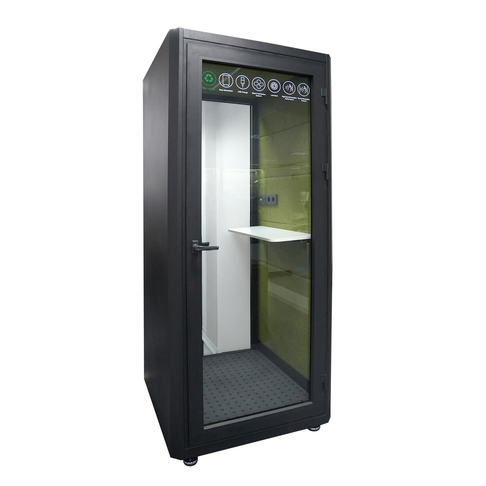 Шумоизолираща акустична кабина Flek, 960 х 1000 х 2300 mm, антрацит и зелено, сглобена мостра