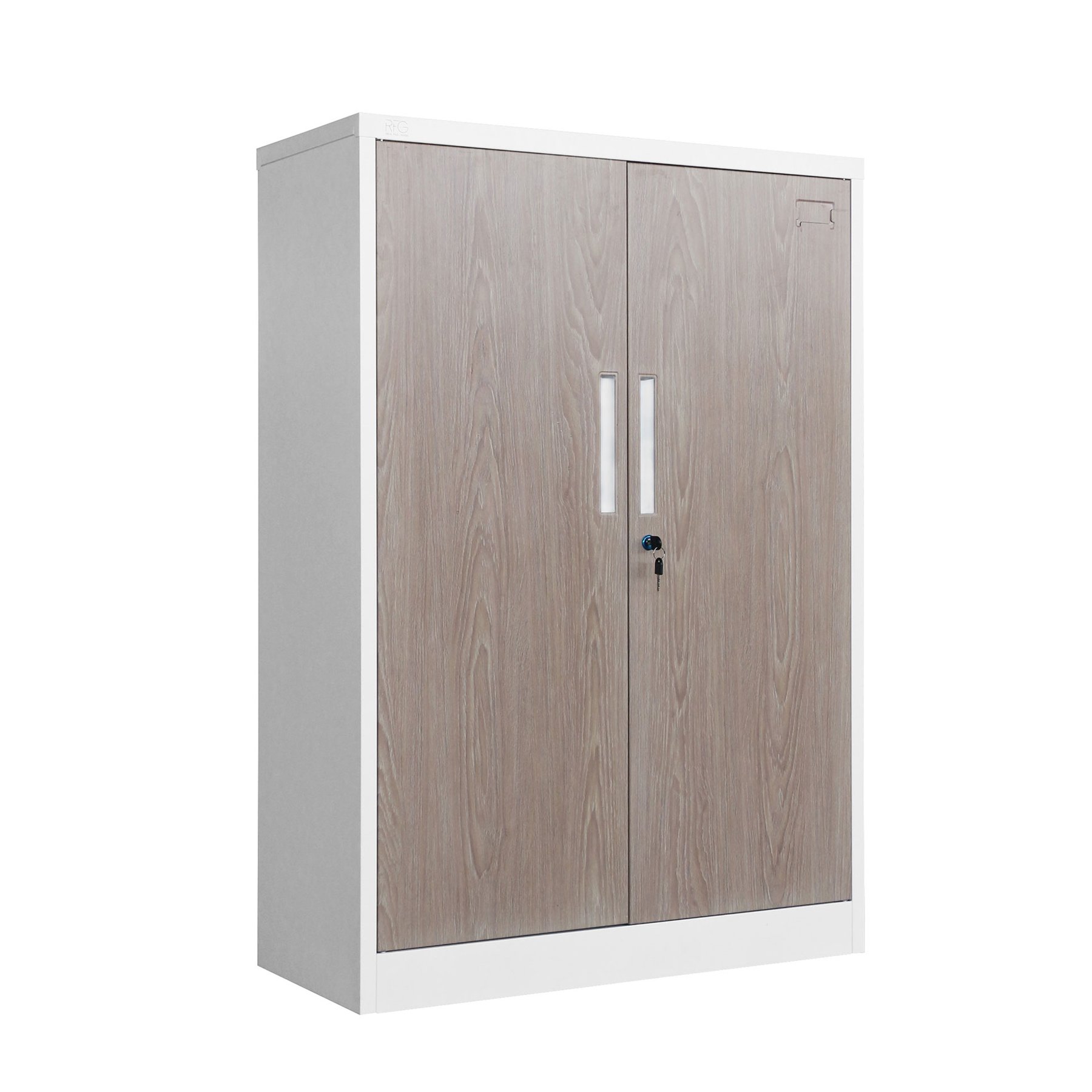 RFG Cabinet, metal, two shelves, 900 ? 400 ? 1300 mm, amber oak & white