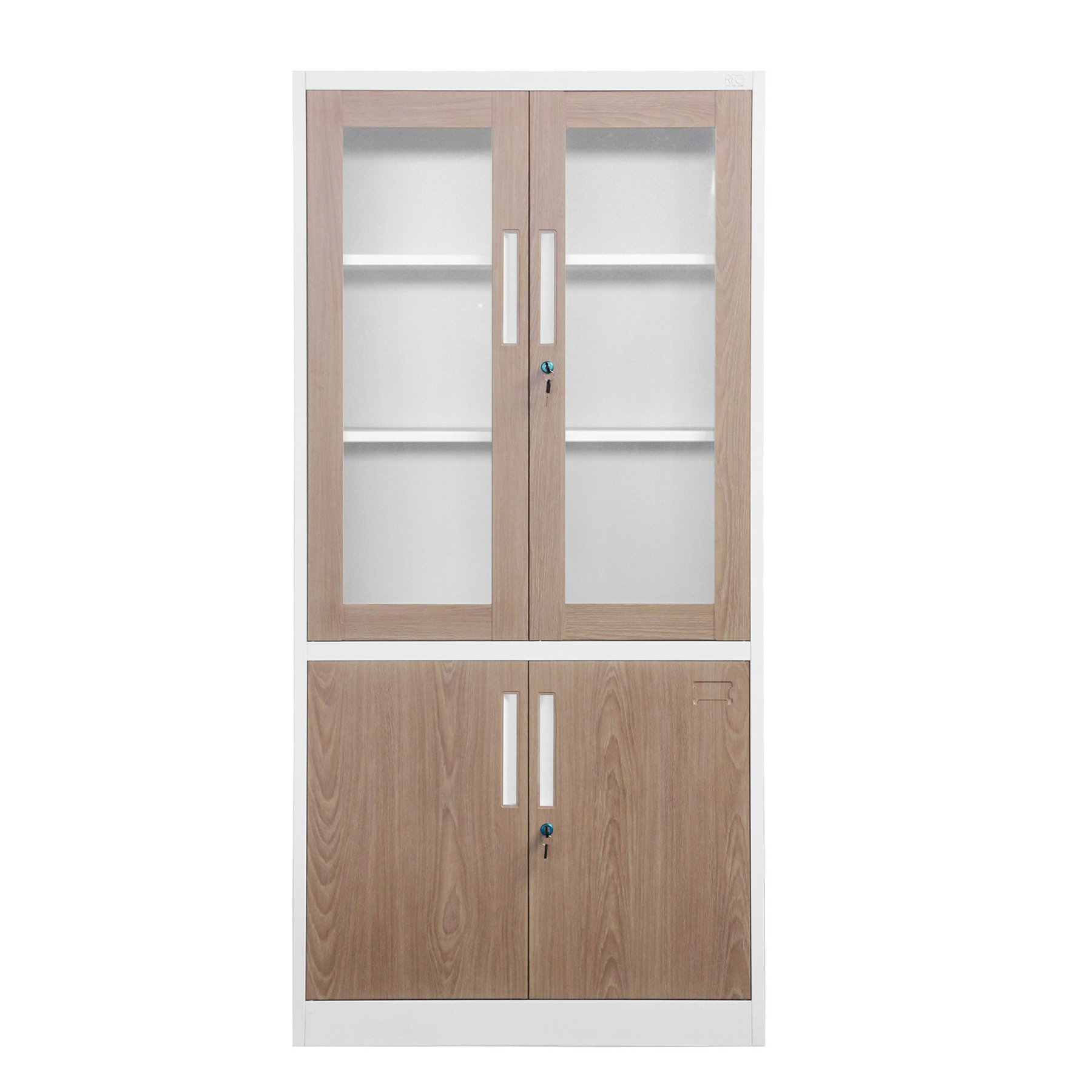 RFG Cabinet, medical, with glass doors, 900 ? 400 ? 1850 mm, amber oak & white
