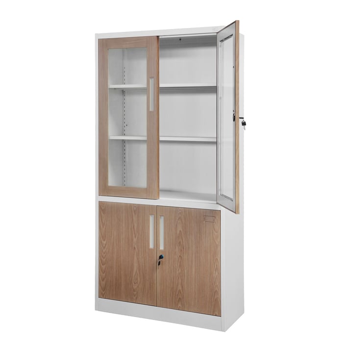 Шкаф RFG, медицински, със стъклени врати, 900 х 400 х 1850 mm, кехлибарен дъб и бяло