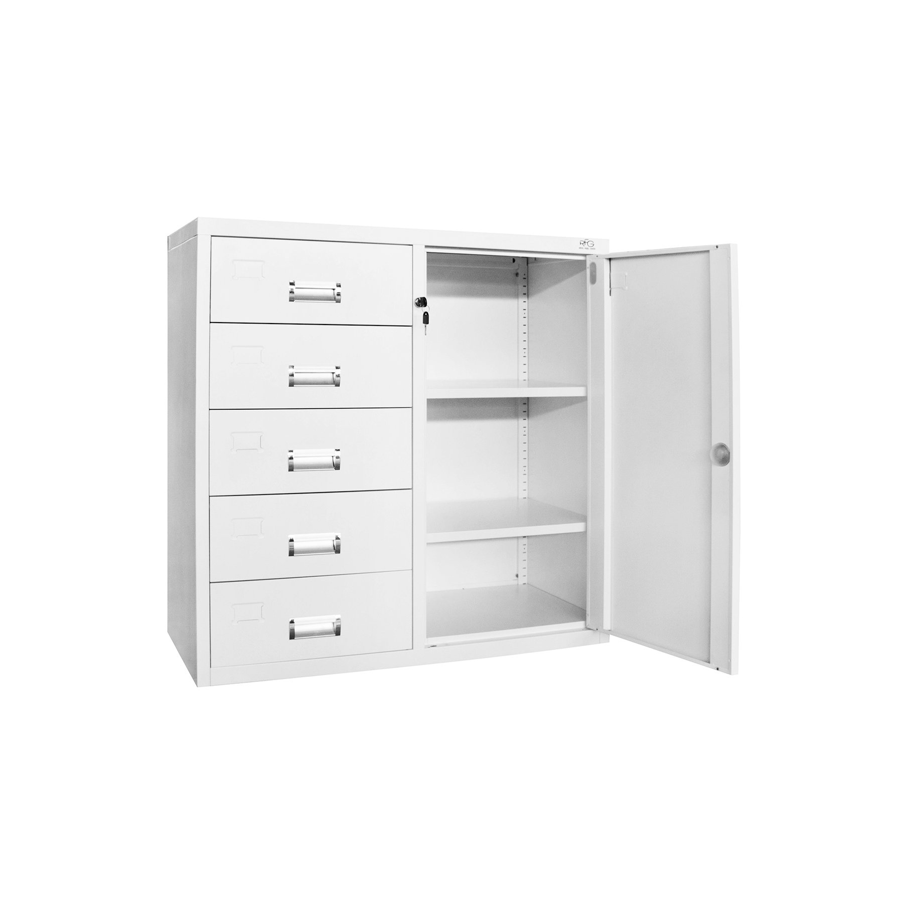 RFG Kardex, metal, 1 x 5 drawers, with cabinet, 90 x 40 x 90 cm, white
