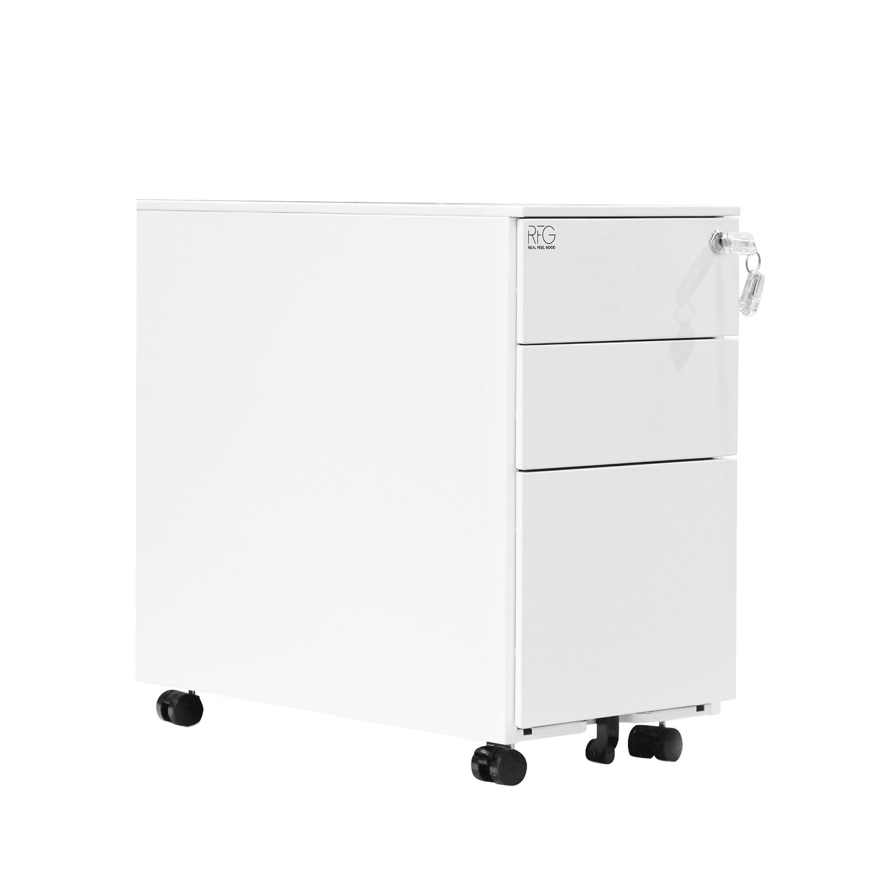 RFG Pedestal, metal, three drawers with lock, 300 ? 600 ? 560 mm, white