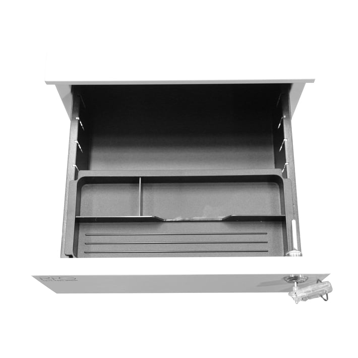 Контейнер RFG, метален, с три чекмеджета и ключ, 300 х 600 х 560 mm, бял