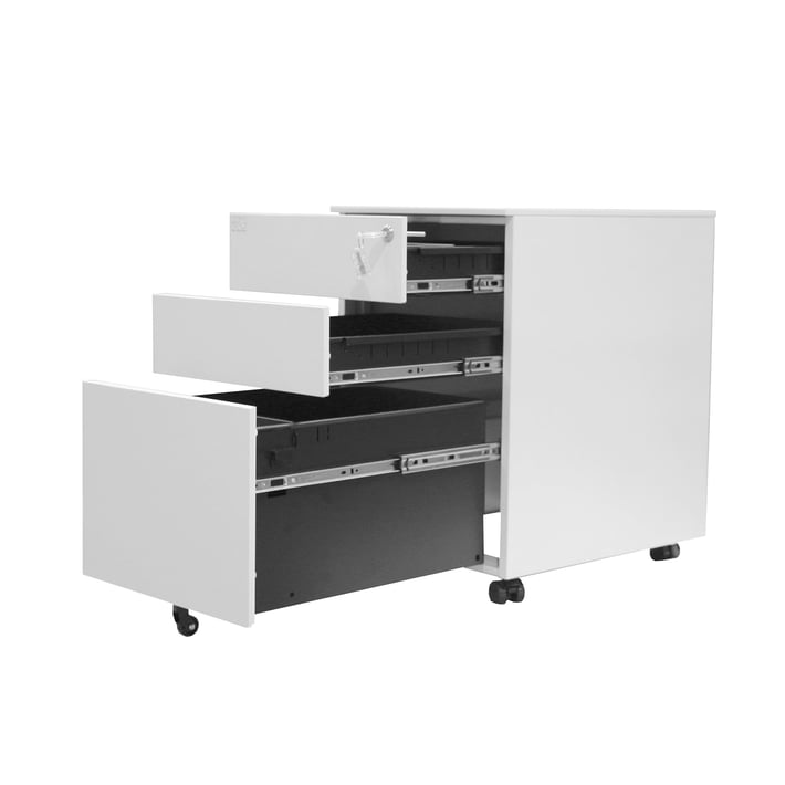 Контейнер RFG, метален, с три чекмеджета и ключ, 390 х 520 х 600 mm, бял