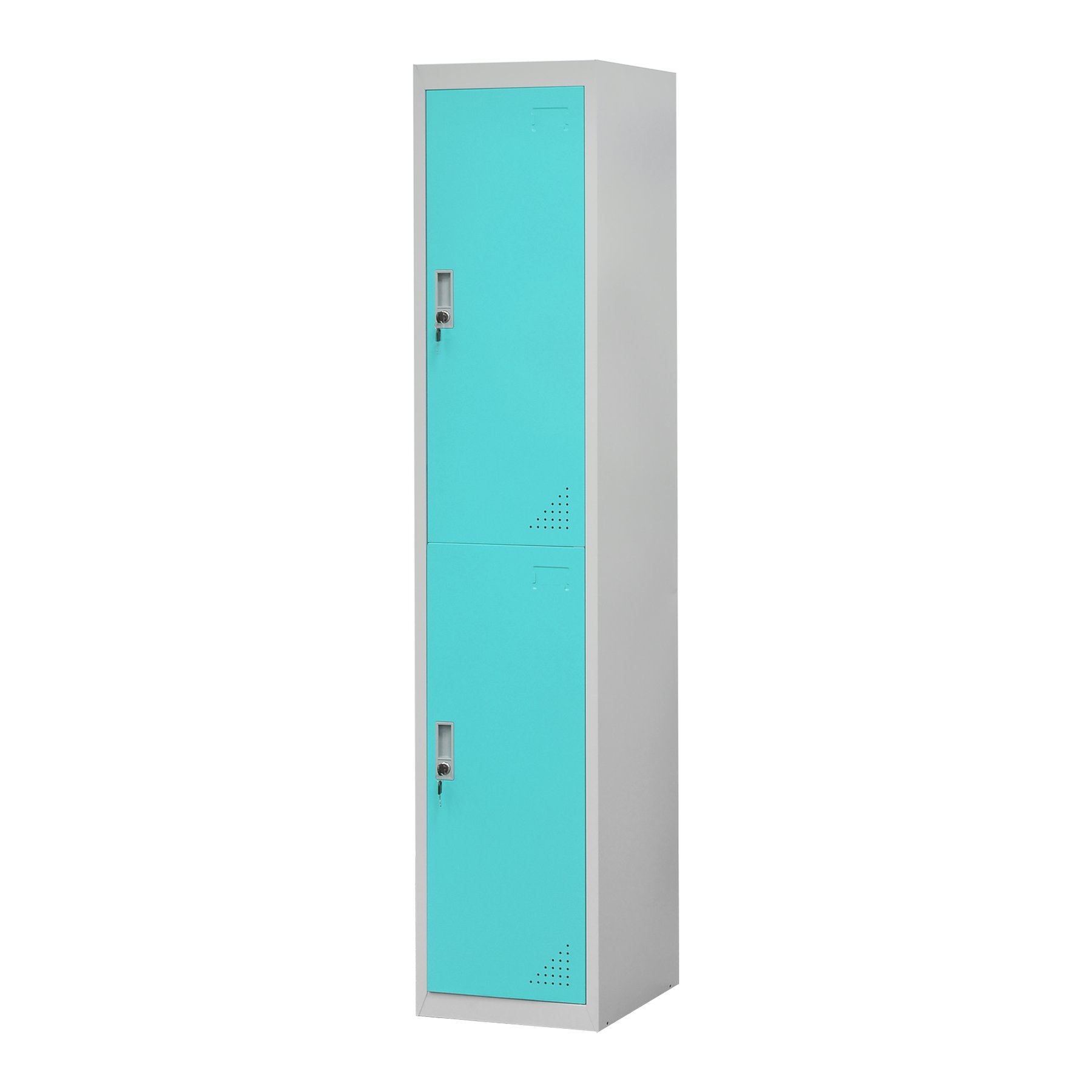 RFG Locker, metal, single, with two compartments, 38 x 45 x 185 cm, grey body, turquoise doors