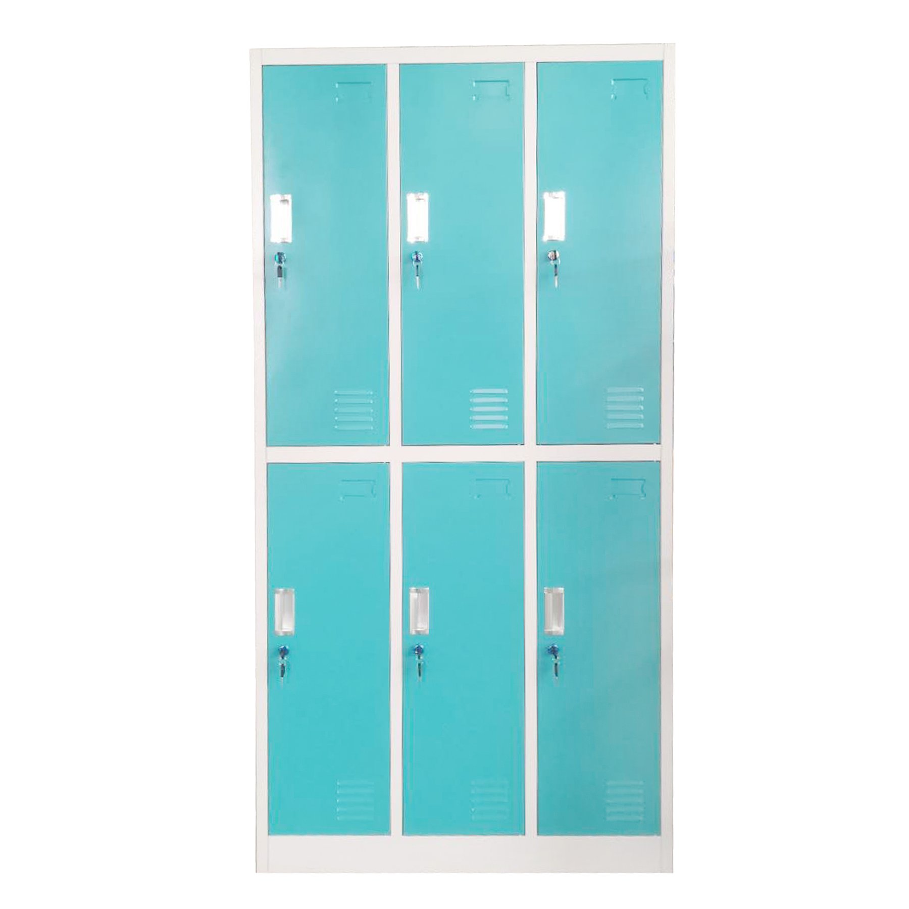 RFG Wardrobe, metal, triple, with six compartments, 90 x 45 x 185 cm, gray body, turquoise doors