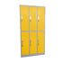Гардероб RFG, метален, троен, с шест клетки, 90 x 45 x 185 cm сив корпус, врати с жълт цвят