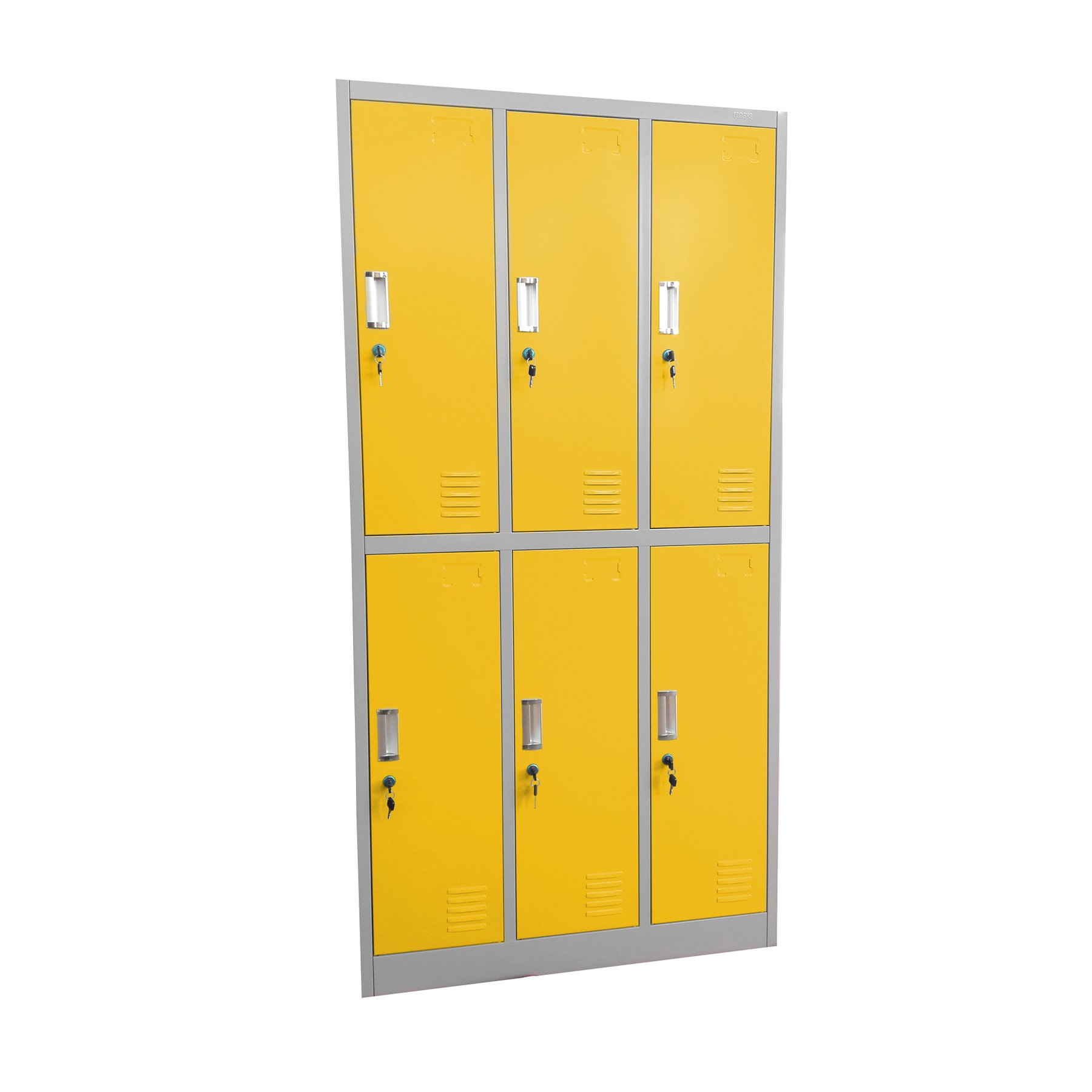 RFG Wardrobe, metal, triple, six compartments, 90 x 45 x 185 cm, gray body, yellow doors
