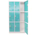 Гардероб RFG, метален, троен, с девет клетки, 90 x 45 x 185 cm, сив корпус, врати с тюркоазен цвят
