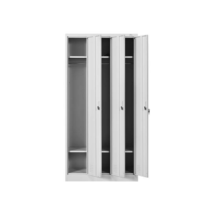 Гардероб RFG, метален, троен, 90 х 45 х 185 cm, сив