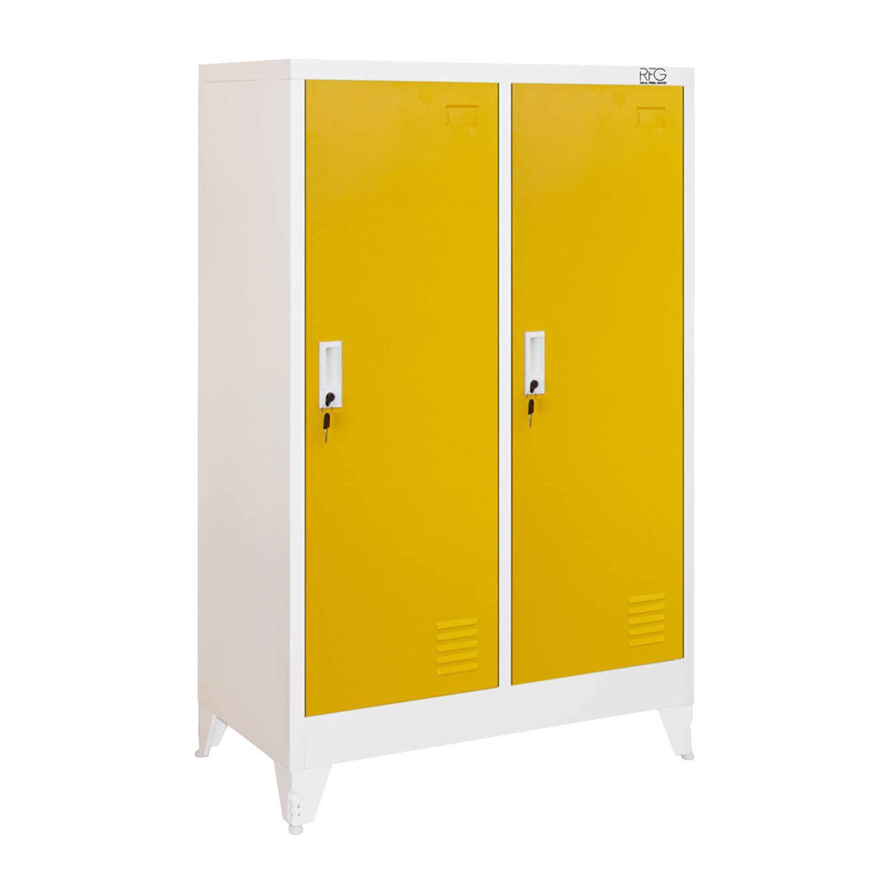 RFG Locker, metal, double, with two doors, 80 x 40 x 120 cm, white, with yellow doors