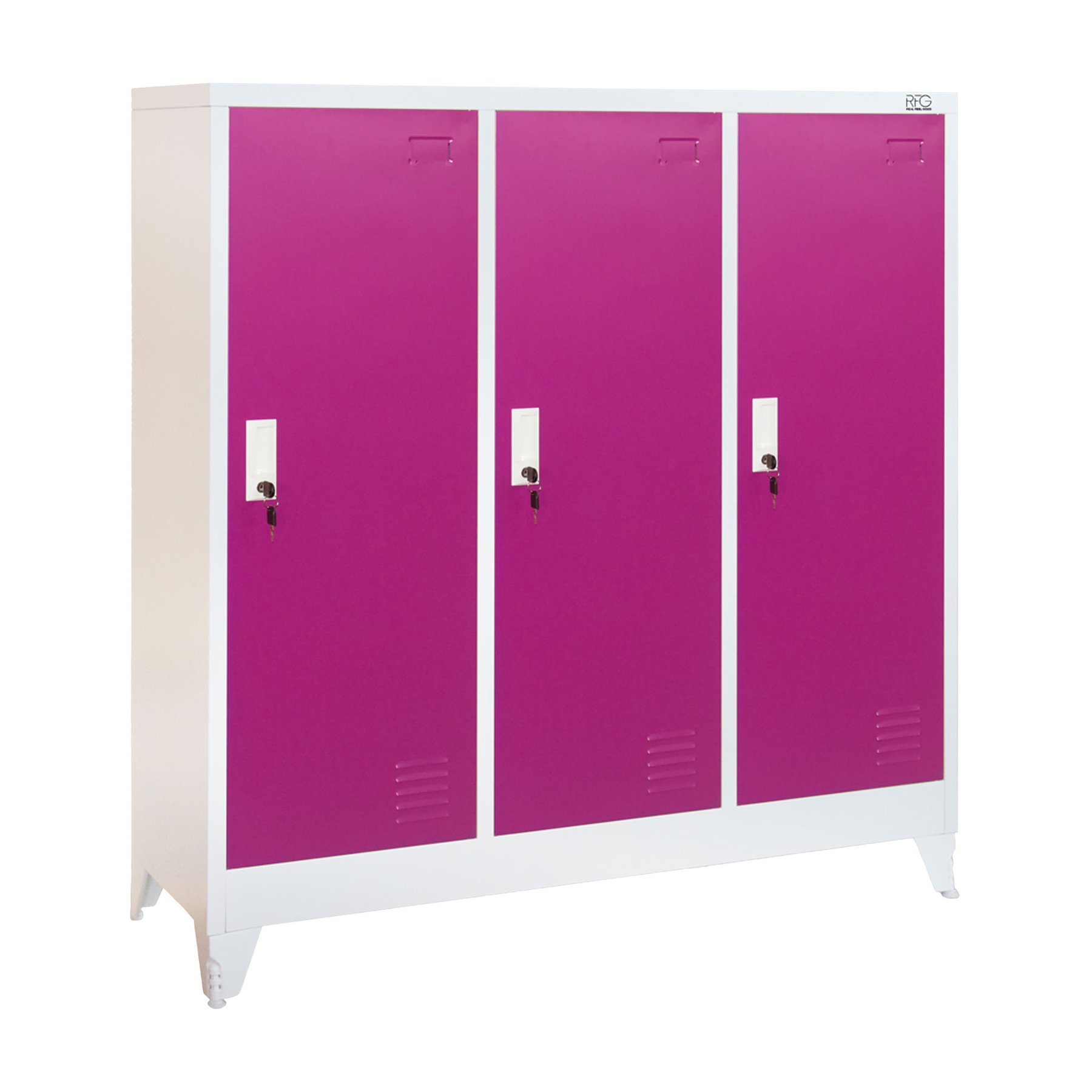 RFG Wardrobe, metal, triple, with three doors, 120 x 40 x 120 cm, white, with purple doors